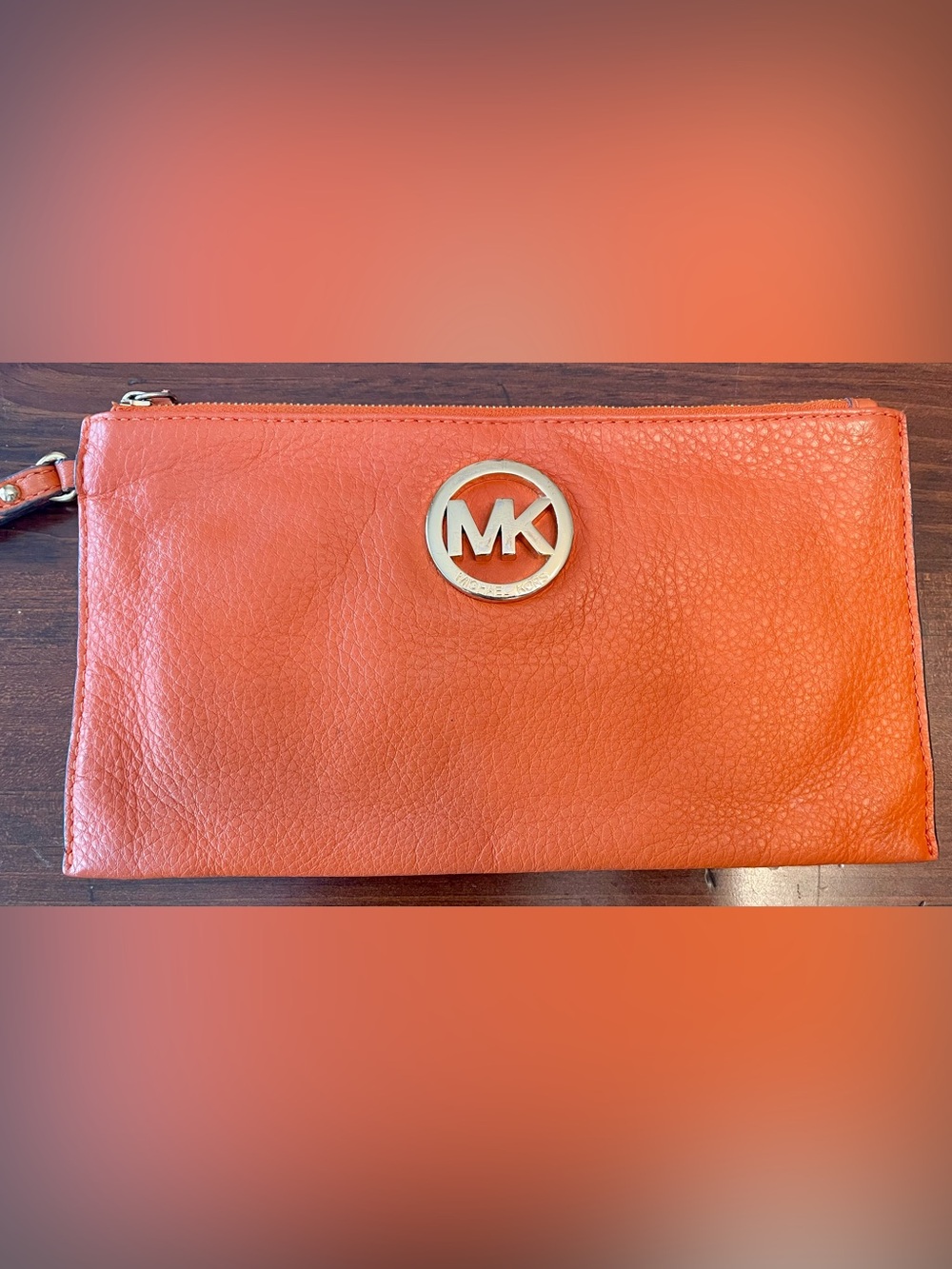 Michael Kors MK Fulton Pebbled Leather Wristlet - Tangerine